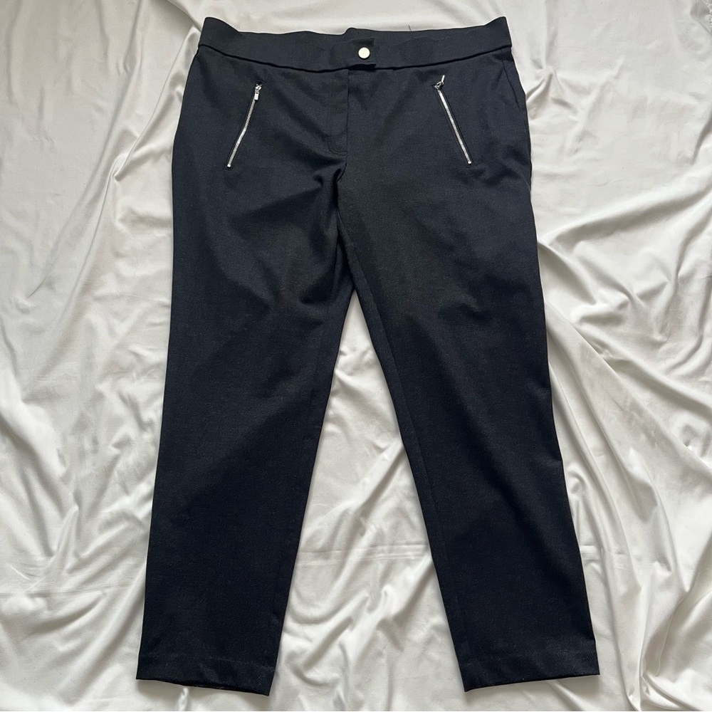 Rafaella The Slim Ankle High Rise Pants | Size 16W | Black Herringbone Pullover